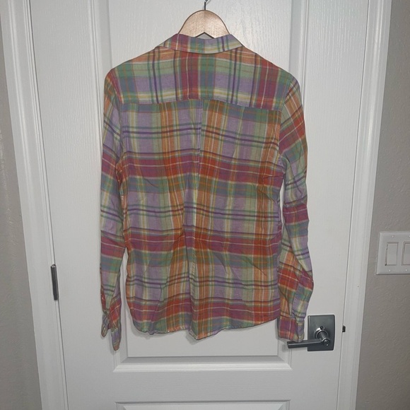 FRANK & EILEEN Relaxed Button-Up Shirt ITALIAN CLASSIC POPLIN 100% Linen Plaid - Picture 8 of 8